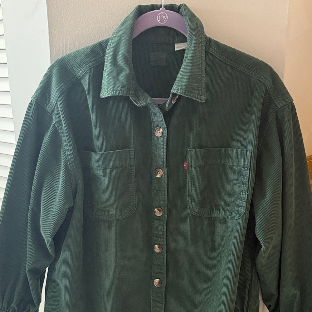 Green Corduroy Button-Up Shirt